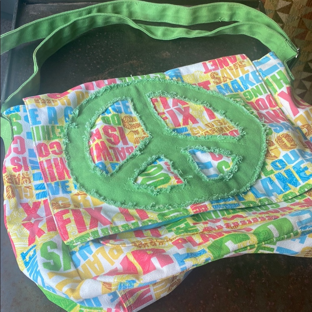 Colorful Peace Sign Messenger Bag with Adjustable Strap